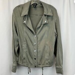 Nicole Miller Womens Green Long Sleeve Collared Snap Front Jacket
Size x small